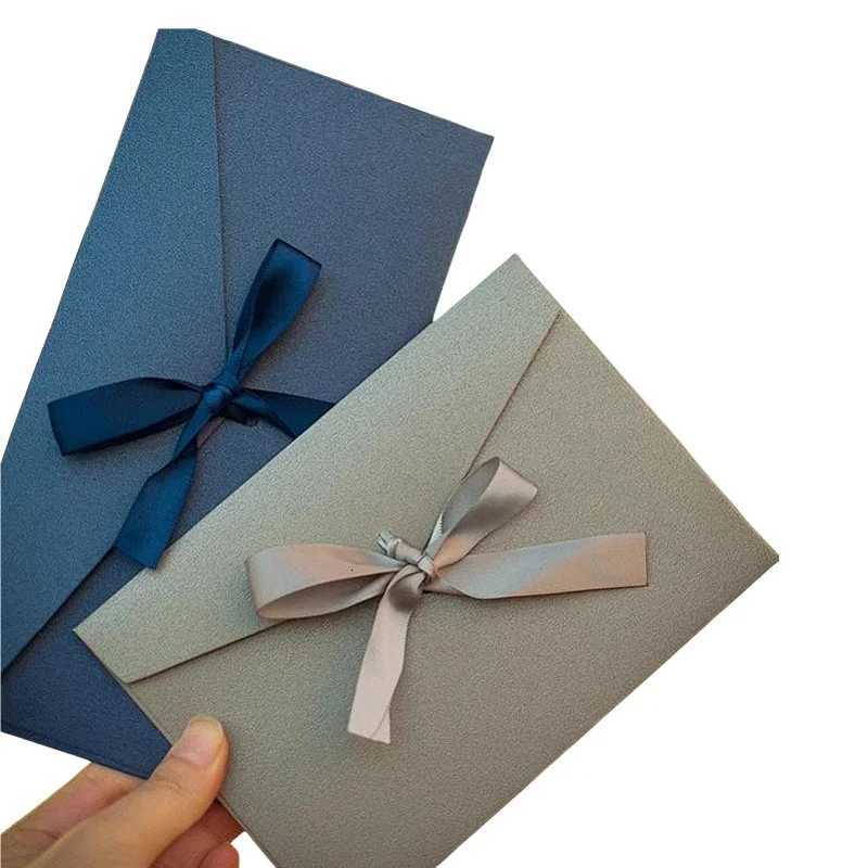 10Pcs/Set Retro Pearlescent Paper Envelope Bow Thick Ribbon Creative Color Greeting Card Bags for Wedding Invited Gift Postcards H251210