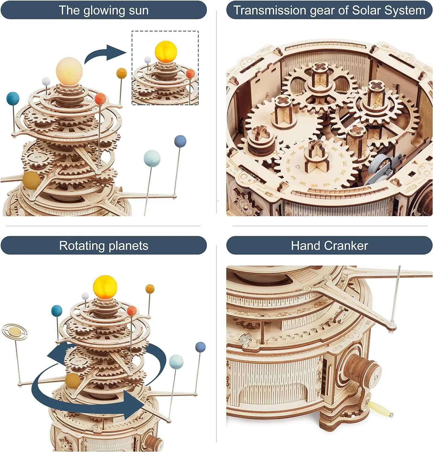 Robotime Rokr 316PCS Rotatable Mechanical Orrery DIY Wooden Model Building Block Kits Assembly Toy Gift for Children Adult ST001T251210