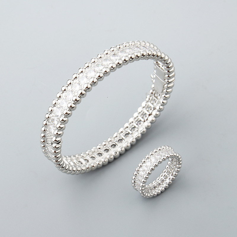 Single Row Full Diamond Copper Gold Plated 18K Rose Gold Bead Edge Bracelet for Women, Starry Sky Kaleidoscope Live Streaming Jewelry