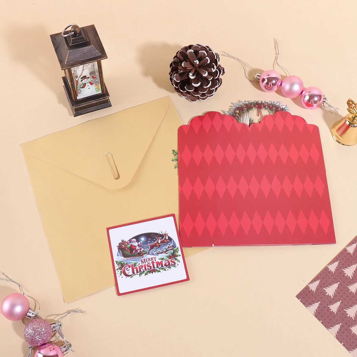 1PC Christmas 3D gift box-shaped greeting card suitable for Christmas blessing messages and gift cards including envelope H251210