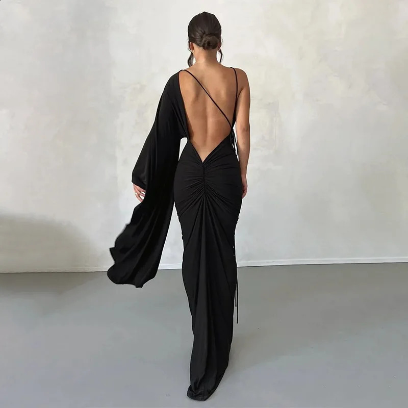 Summer Fashion One-Shoulder Dress - Sexy Low-Cut Open Back Evening Gown for Women C260312