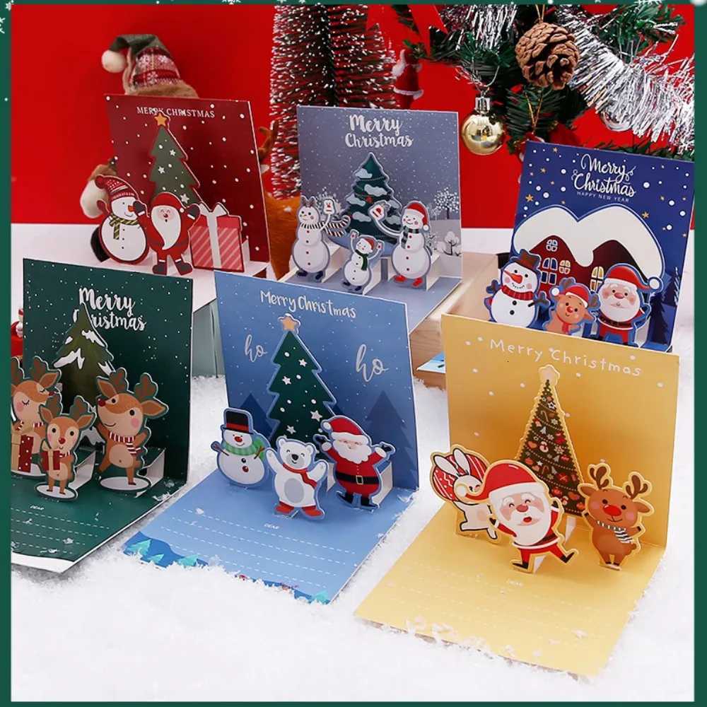6Pcs/lot 3D Carton Christmas Greeting Card Kids Christmas Blessing Cards Envelope New Year Postcard Gift Card Xmas Party H251210
