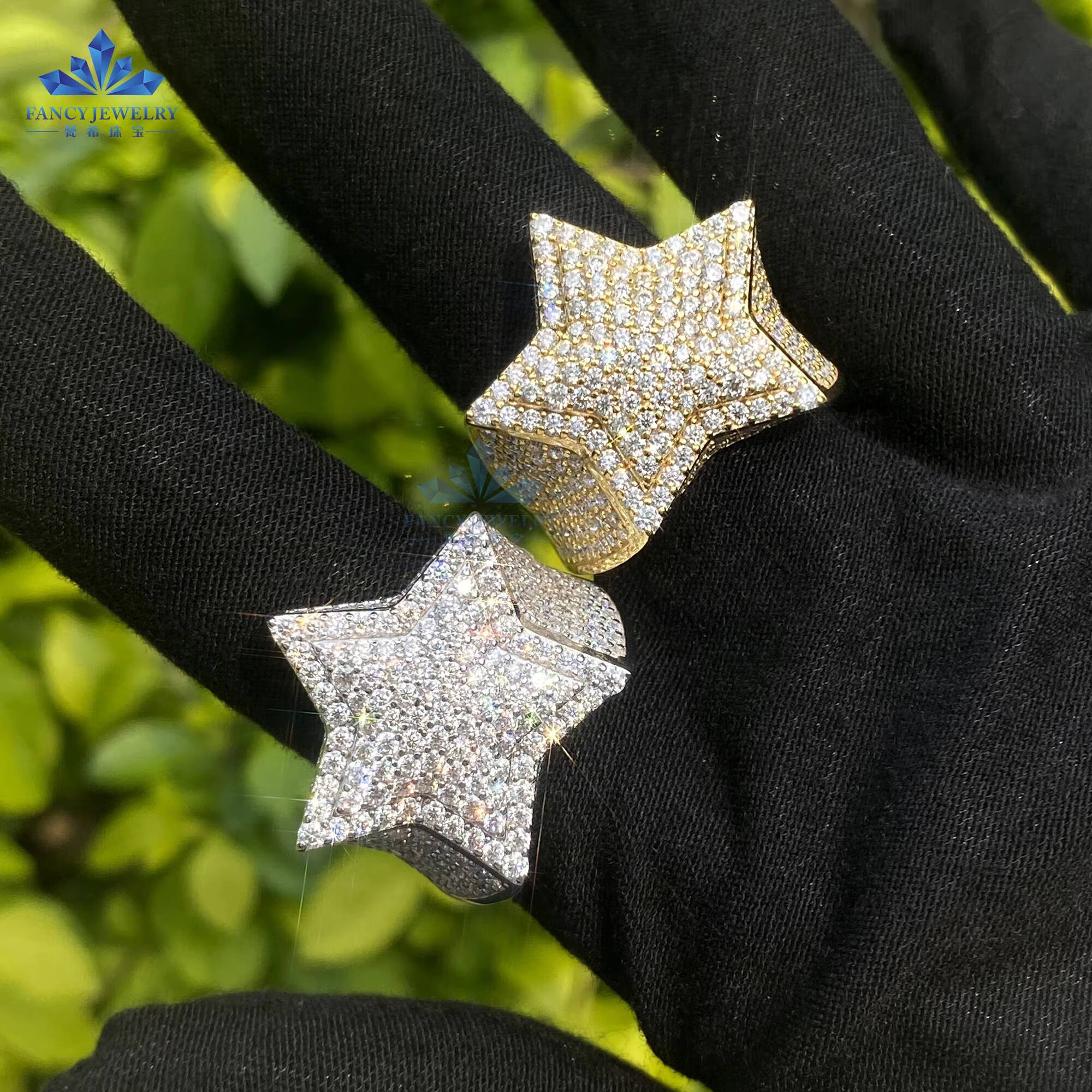 Hot Selling Hiphop Jewelry Fine 925 Sterling Silver VVS Moissanite Diamond Iced Out Star Ring for Men Women