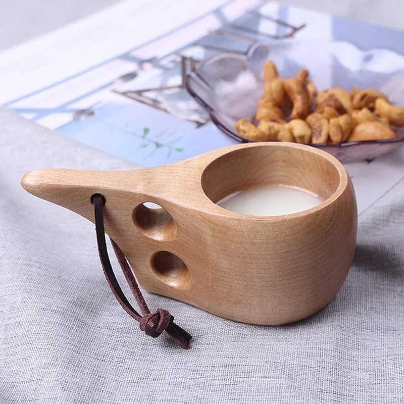 Wooden Cup Camping Cup Nordic Style Handmade Natural Portable Wood Mug Drinking Cup for Coffee Tea and Milk C251210