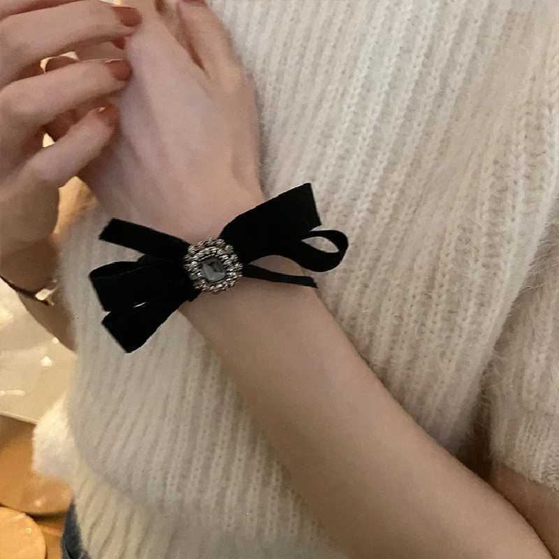 Korean Version of Retro Rhinestone Veet Bow Hairpin Hair Rope New Elegant Black Tweed lia Bow Hairpin for Wen Girls Y251210