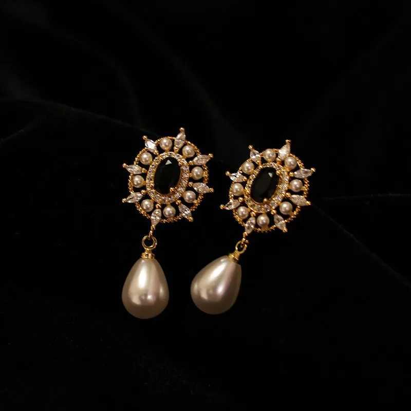 Vintage Light Luxury High Quty Exquisite Black Gem Earrings for Wen Water Droplet Pearl Drop Earings Wedding Fine Jewelry Y251210