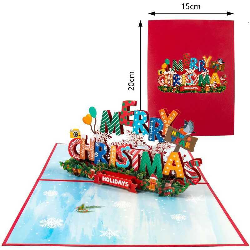 Folding Christmas 3D UP Greeting Card With Envelope Santa Claus Snowman Xmas Invitation Card Postcard Navidad Supplies H251210
