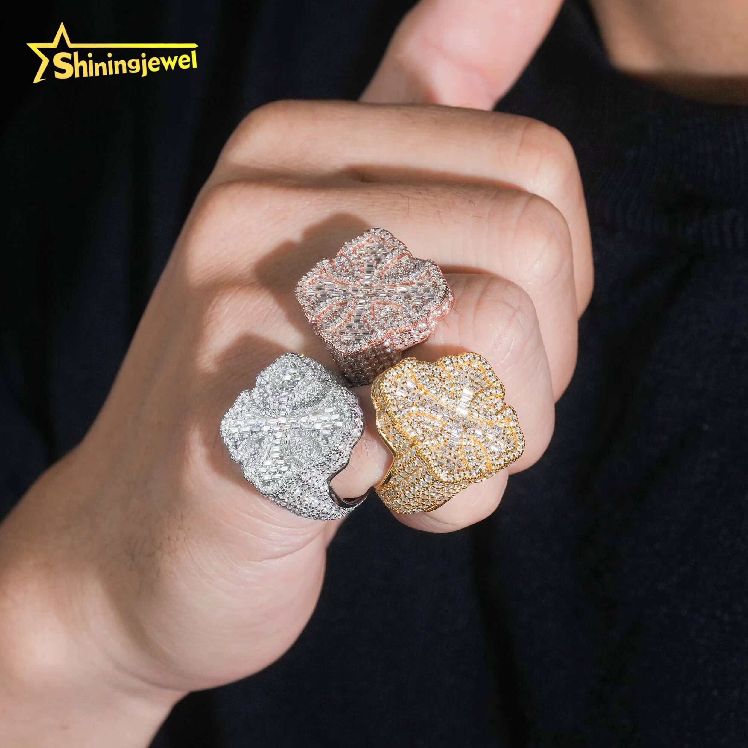 Wholesale Price Hip Hop Ring VVS Moissanite Diamond Rings 925 Silver Men Hip Hop Jewelry Cross Ring Pass Diamond Tester