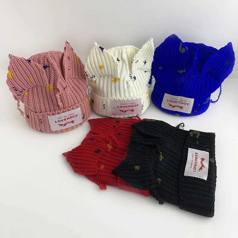 Luxury Unisex Pig Ear Knit Hat Double-layer Warm Cat Ear Woolen Hat Cute Fashion Hooded Cap Thicken Woolen Hip-hop Personality Hat Y251209