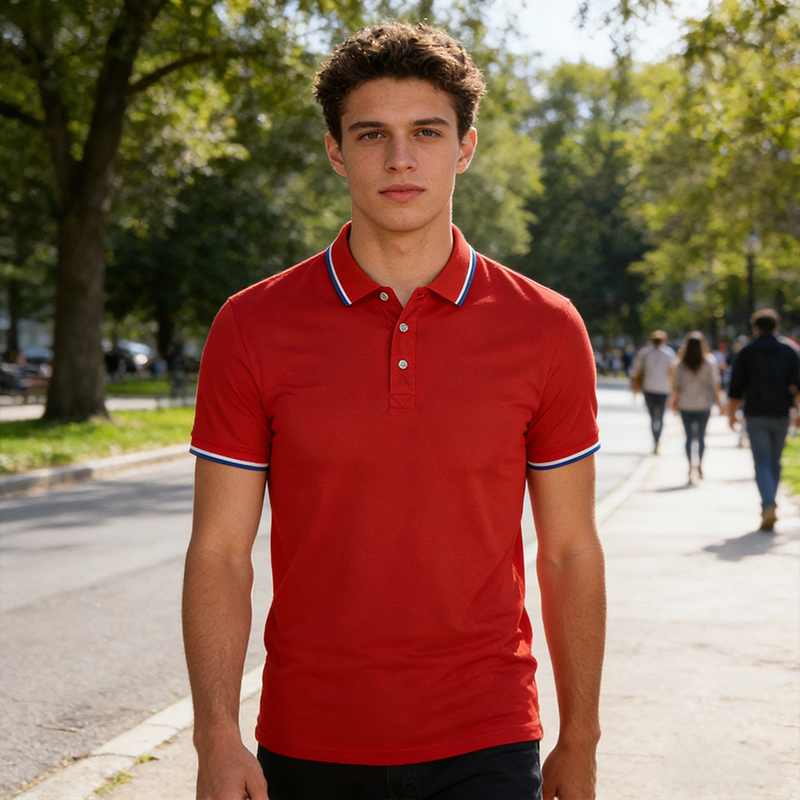 Men's Contrast Trim Polo Shirt Short Sleeve Casual Golf Shirt with Collar for Daily & Business Wear CF3699