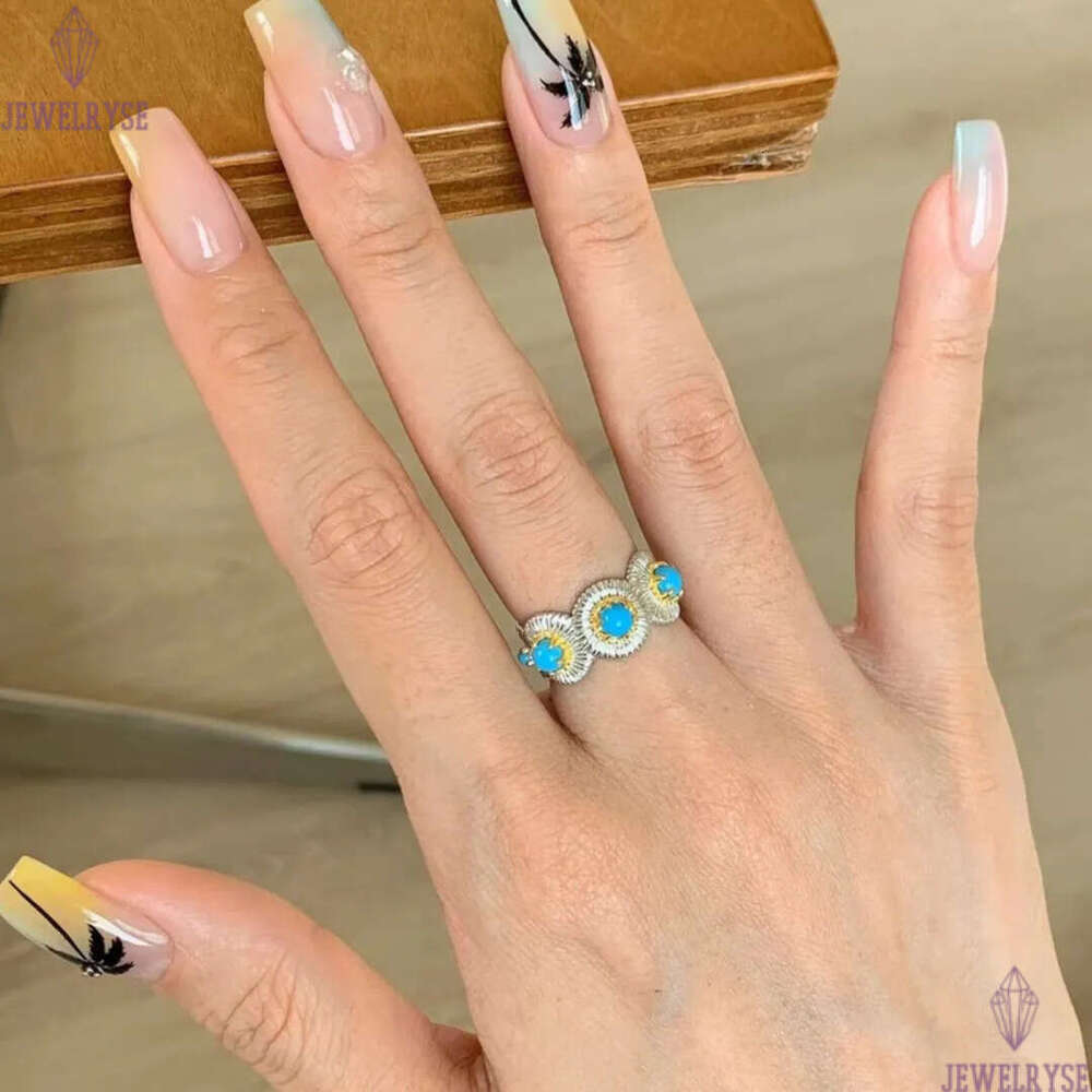 2025 summer new luxury blue turquoise daisy designer ring for women silver italy retro vintage charm elegant OL rings jewelry