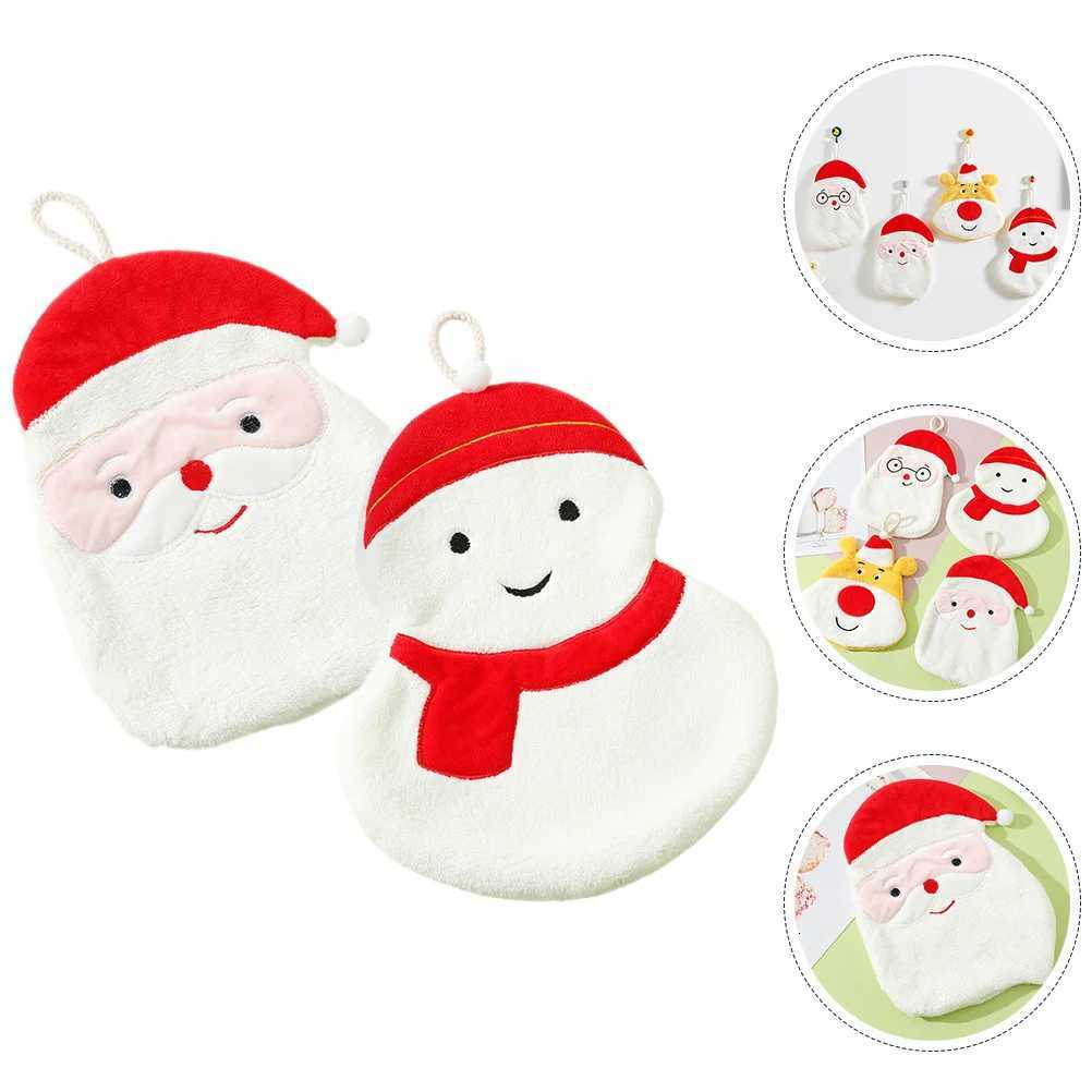 2Pcs Christmas Kitchen Towels Absorbent Coral Fleece Hand Towels Cute Holiday Design for Home Bathroom Xmas Hand Towel C251210