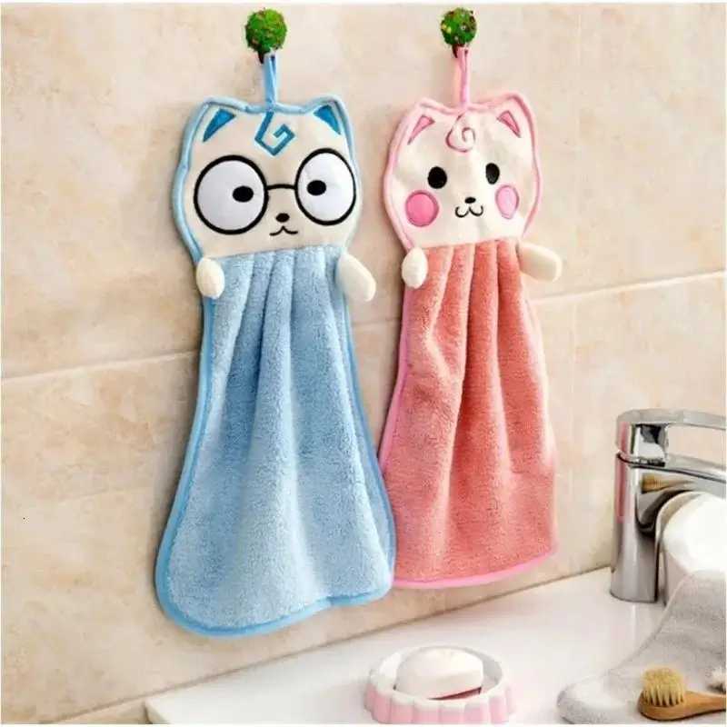 Cartoon Cat Hand Towel Thickened Kitchen Bathroom Coral Velvet Cloths Towels Home Quick Drying Children Cleaning Dishcloth New C251210