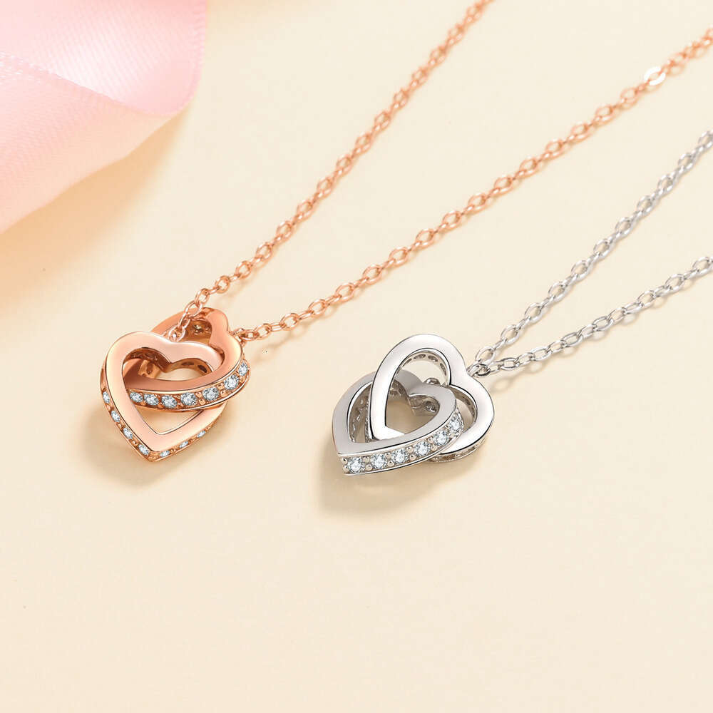 to Heart Moissanite Necklace for Women S925 Silver Choker Electroplated Rose Gold Platinum Clavicle Chain One Piece Dropshipping