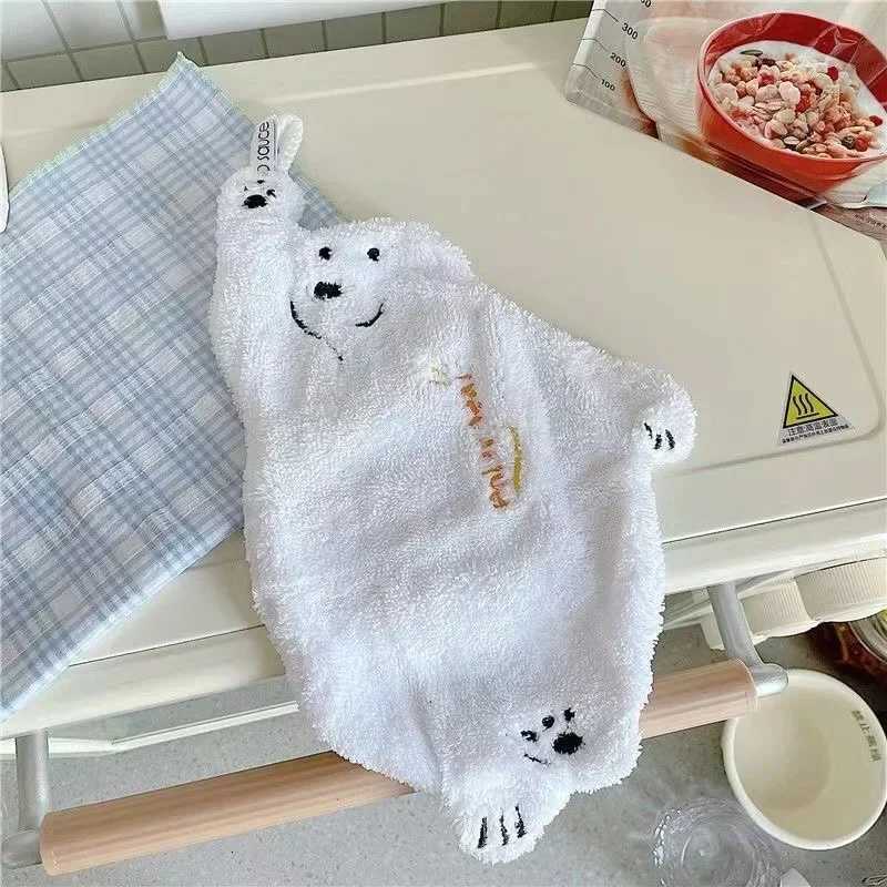 1/2PC Polar Bear Hand Wiping Towel Super Absorbent Soft Hanging Kitchen Towel Family Essential Coral Thicken Cartoon Hand Towel C251210