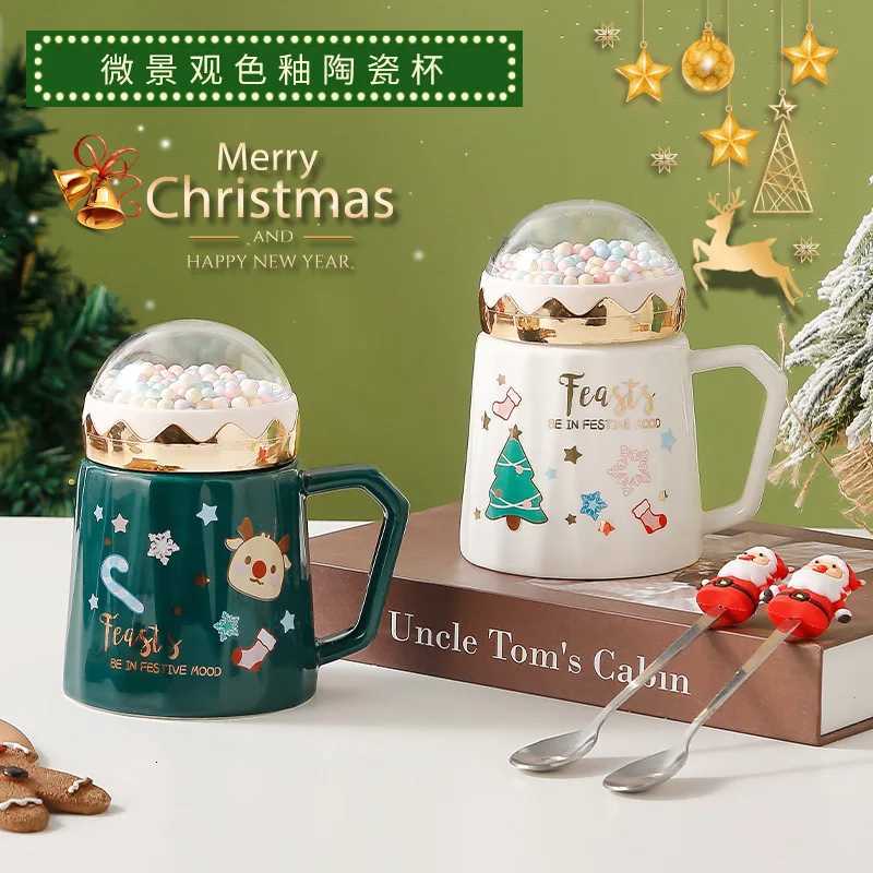 Creative Ceramic Christmas Mugs Set with Lid And Santa Claus Spoon Xmas Gift Coffee Milk Drinking Cup for Home Office C251210