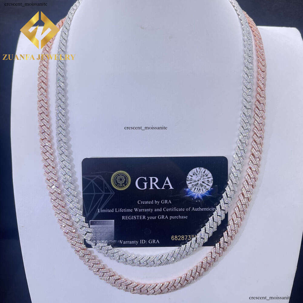 Wholesale Price Hip-Hop Men's Rose Gold Miami Necklace 925 Silver 8mm Iced VVS Moissanite Cuban Chain Rock Jewelry