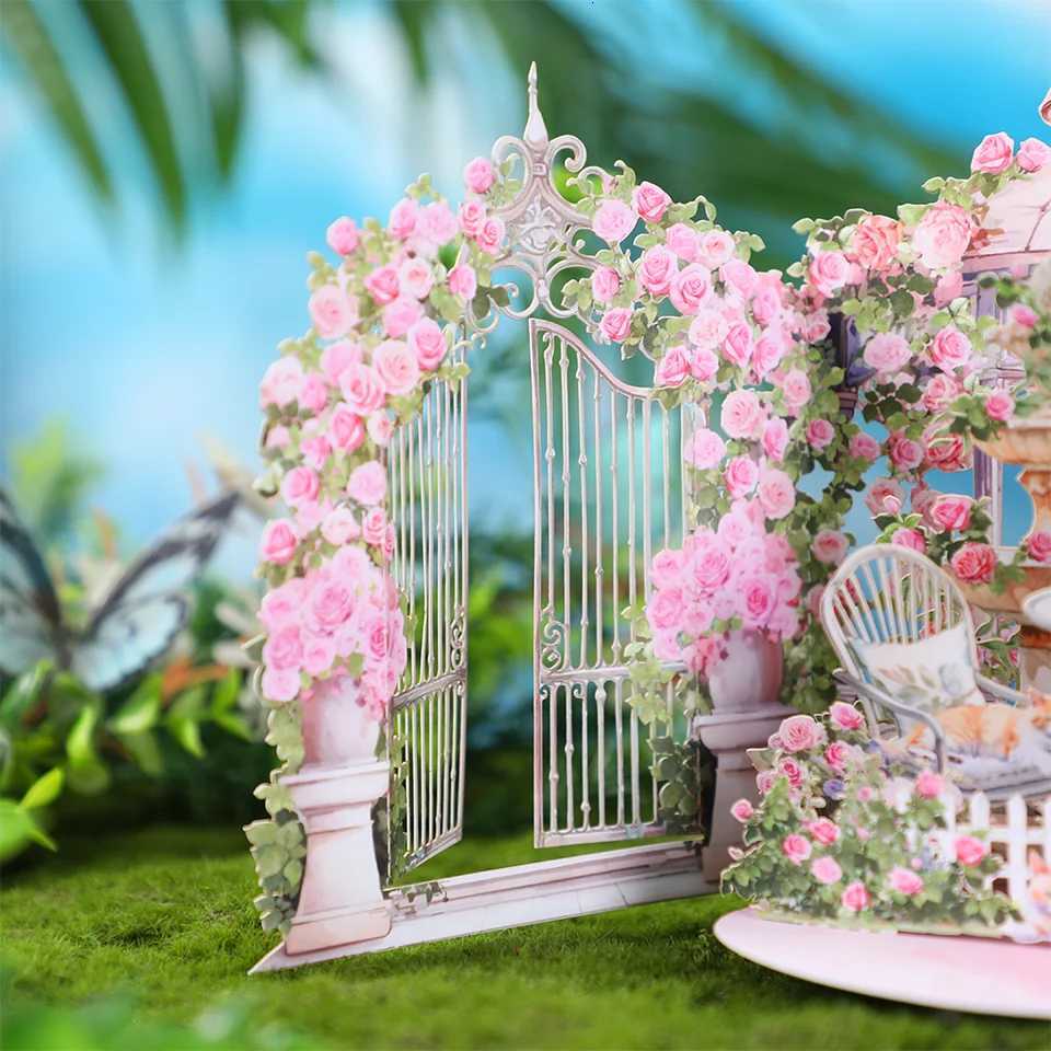 Rose Garden -up greeting card birthday anniversary gift for your lover mother tea Spring cfortable cozy kitten H251210