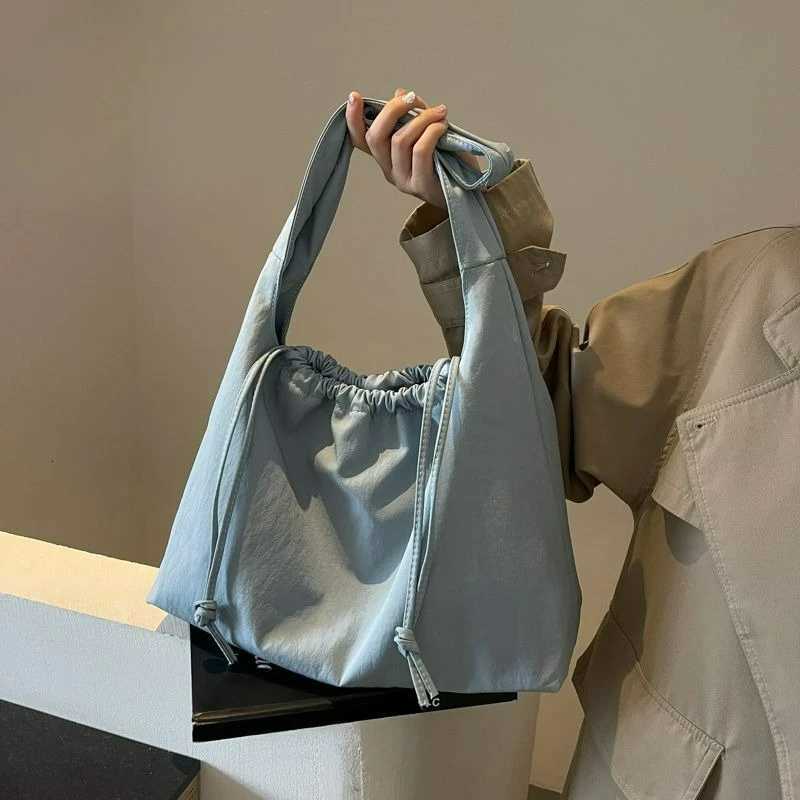 New Drstring Tote Versatile Solid Color Canvas Casual Crossbody Bags Cmuting Shoder Bag Y251209