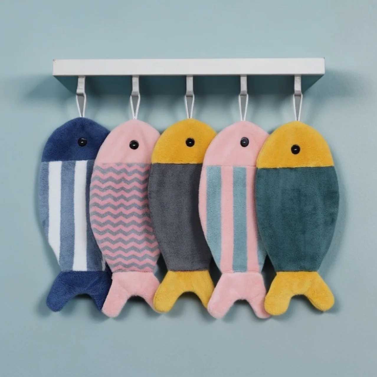 Hanging Cartoon Fish Hand Towel Soft Water Absorption Household Cute Childrens Kitchen Bathroom Thickened Hand Towel 3pcs C251210