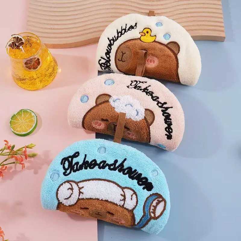 Capybara Hand Towel Kitchen Bathroom Absorbent Cleaning Cloth Cartoon Hanging Quick Drying Coral Fleece Thick Rag Household C251210