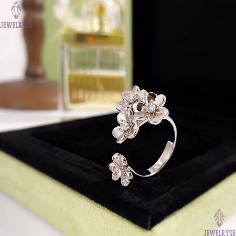 Luxury clover flower designer charm ring jewelry 18k gold silver shine crystal flowers rings