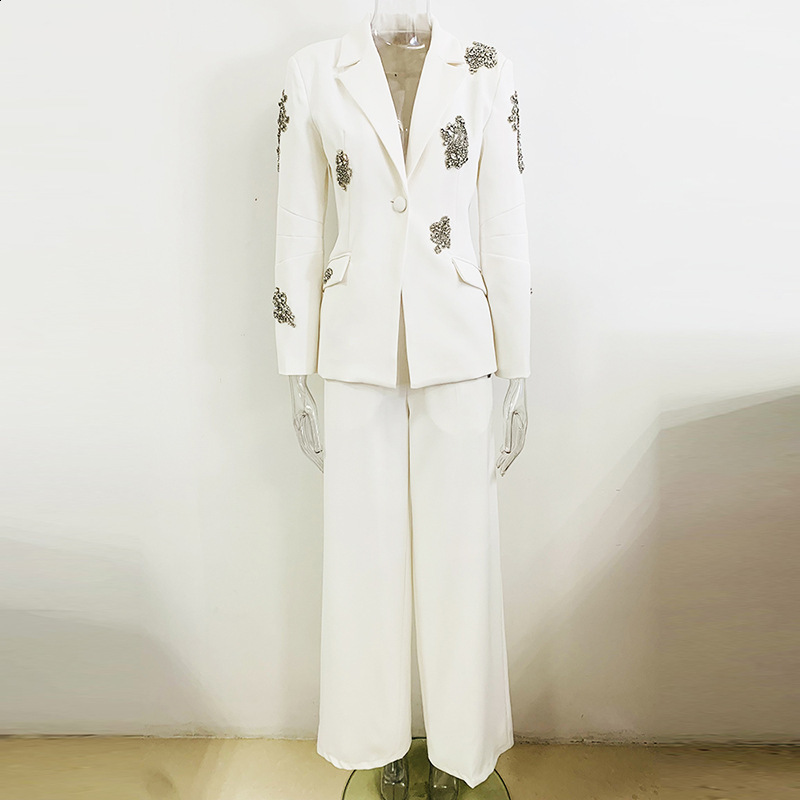 Fashion Suit Set Womens Double Breasted Slim Fitting Blazer Pencil Pants Set 2pcs 250410