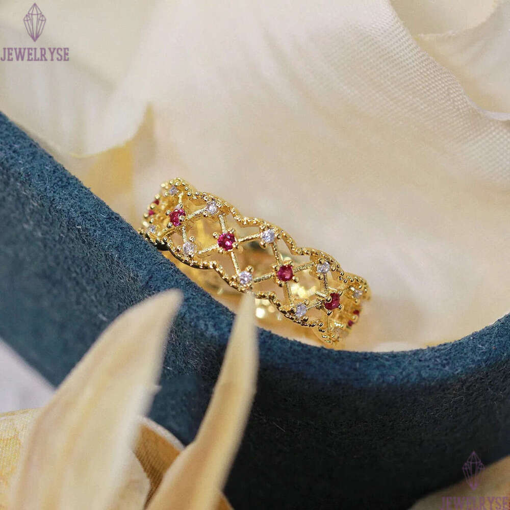 fashion lace hollow cross designer for women 18k gold retro vintage luxury cz zircon red blue green stone rhombus designs rings jewelry gift size ajus