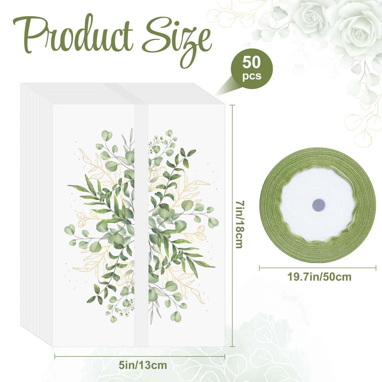 50pcs Folded Vellum Jackets with Ribbon for Wedding Invitations Card Birthday Party Baby Shower Cards Craft Paper Wraps H251210