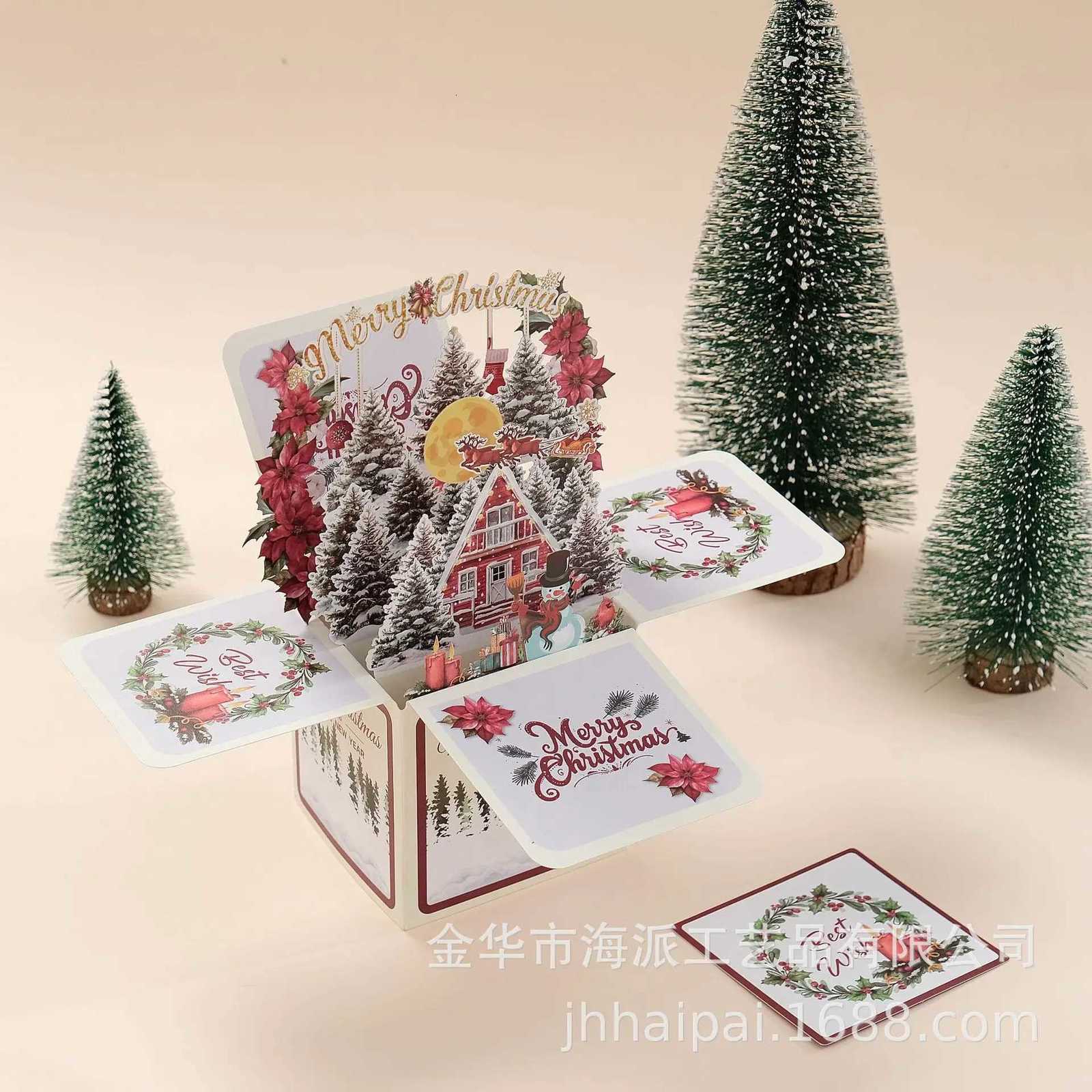 Creative Mticolor Christmas 3D Greeting Card Paper with Envelope Merry Christmas Postcard Up Ornaments Blessing Cards Gift H251210