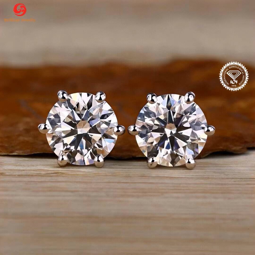 Custom Diamond Stud Earrings 10k 14k 18k Real Gold Round 65mm 8mm IGI Certificate D VS1 Lab Diamond Earrings for Women