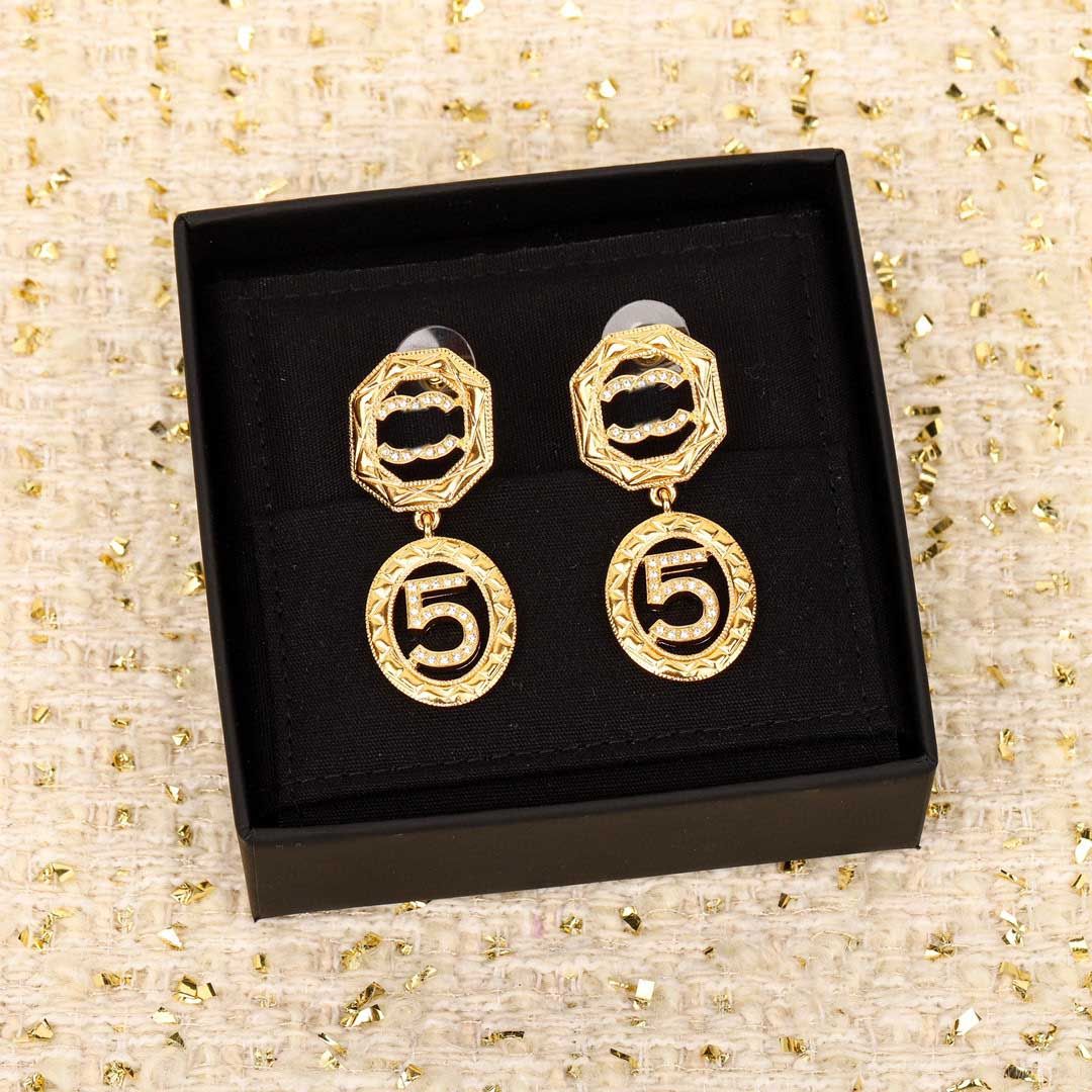 Luxury charm rhombus and oval shape stud earrings with diamond number in 18k gold retro letters designer earring ear rings with original retail stamp box