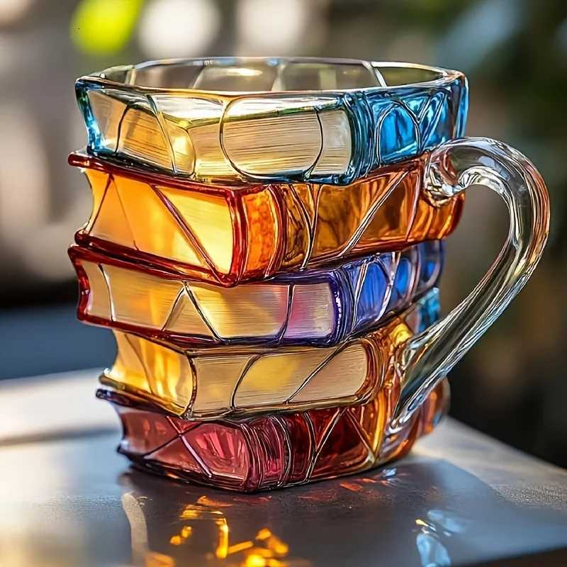 Handmade glass book mug 7oz stackable cup Vibrant 3D design the perfect unique gift for book lovers C251210