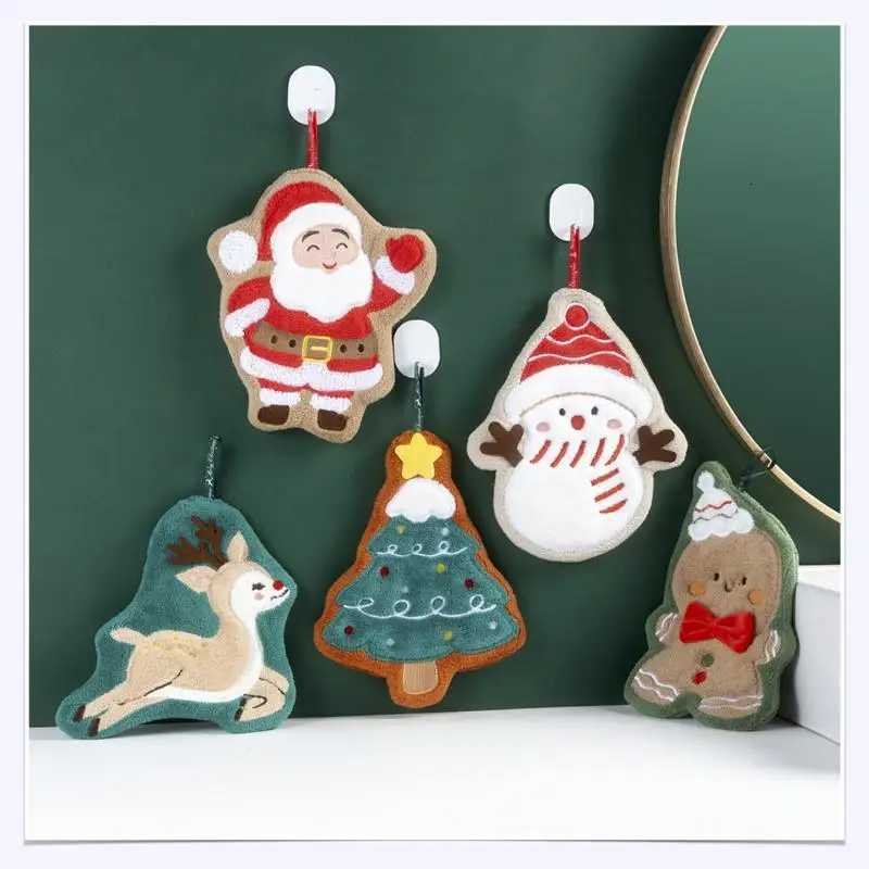 Christmas Hand Towel Kitchen Absorbent Cleaning Cloth Hanging Quick Drying Rag Bathroom Snowman Santa Claus Hand Cloth C251210
