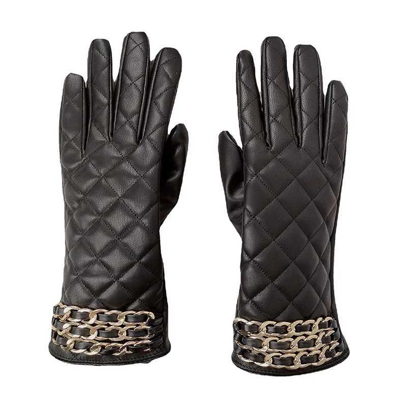 Wen Black Chain Thicke P Inside Grid PU Artificial Leather G Sexy Fem Nighlub Dance Punk Performance Mitten Y251210