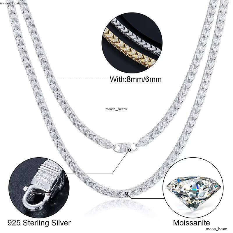 High-Quality Hip-Hop Jewelry 6mm 8mm 18k Gold Plated 925 Sterling Silver VVS Silicon Stone VVS Moissanite Iced Out Franco Chain Necklace