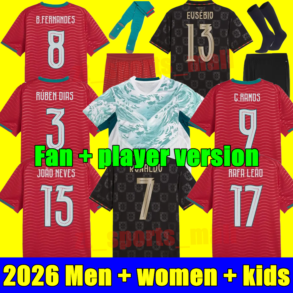 2026 World Cup Soccer Jerseys Portuguesa Ronaldo JOAO FELIX BERNARDO B FERNANDES PEPE 26 27 Maillot Portugal Football Shirt Team Men Kids Kit Fans player version