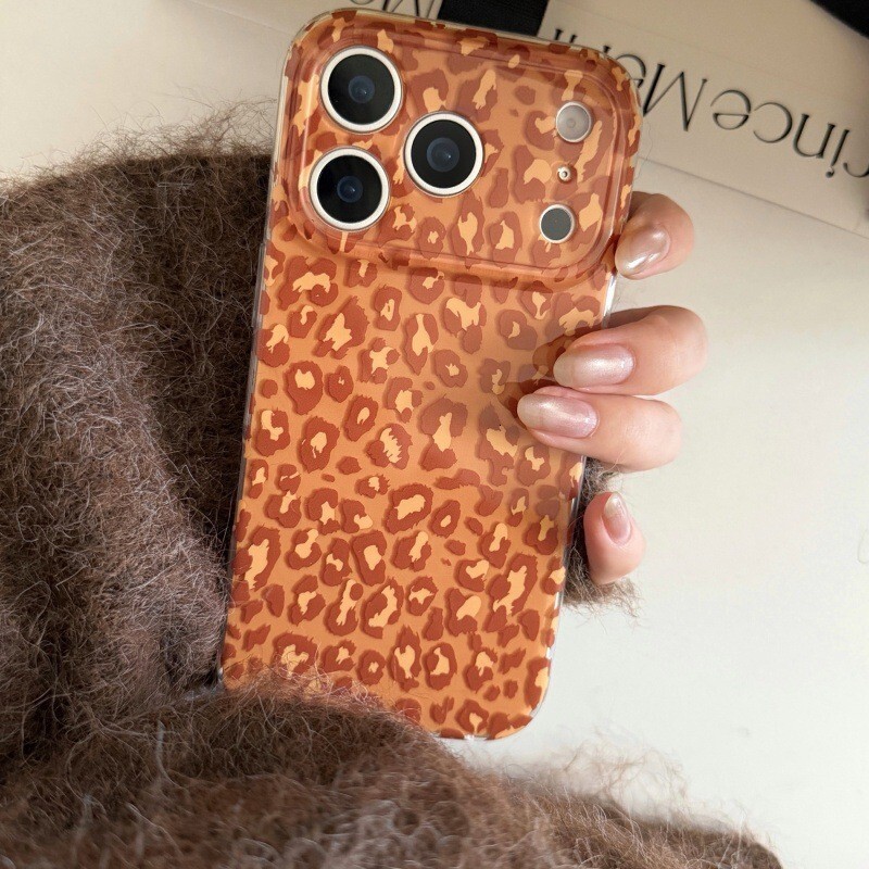 ins Korean Style Orange Leopard Print Compatible with iPhone 17 Apple 16 Pro Max Phone Case 15 Full Coverage Protective Cover