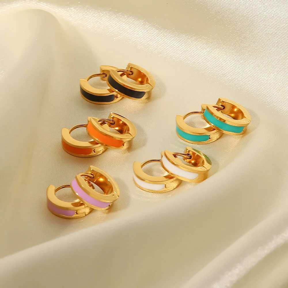 High Quality Ins Style 18K Gold Plated Small Hoop Earrings Tarnish Free Stainless Steel Enamel Huggie Earrings For WomenXJ251210 - view 4
