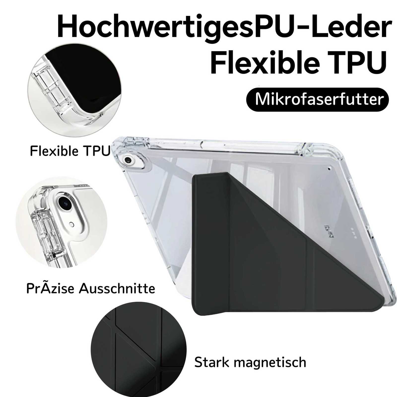 for iPad Air 4/5/6/7 M2 M3 Y-Shaped Stand CaseSlim Stylish Clear for ipad Case with Pencil Holder Mutil Angles Folding Cover H251210