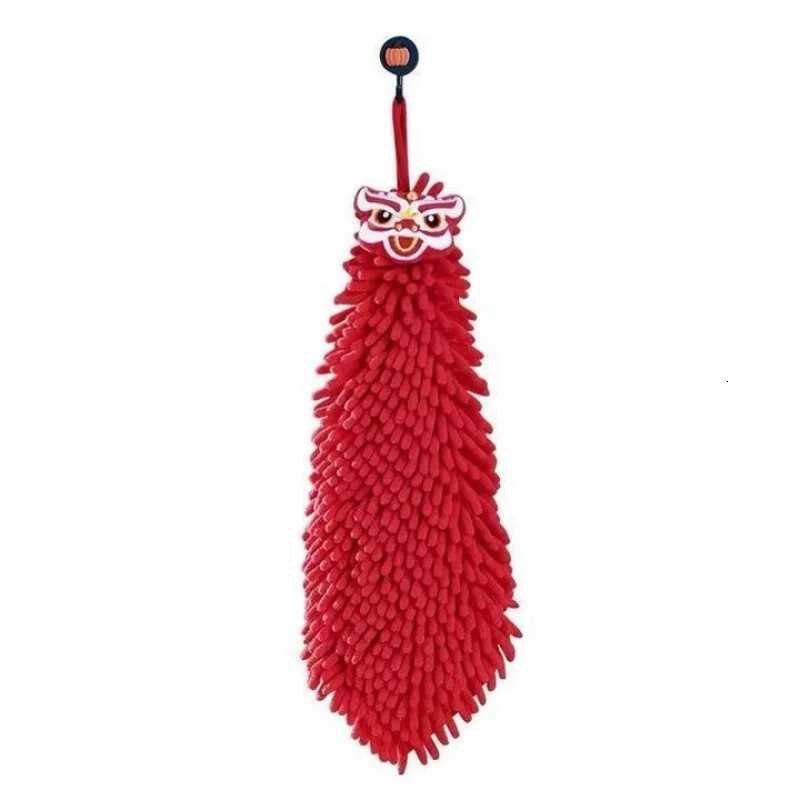 Hand Towel Hanging Wedding Red Festive Kitchen Bathroom Lion Dance Handkerchief Cute Chenille Hand Ball Towel C251210