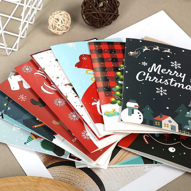 42PCS/SET Merry Christmas Kraft Paper Blessing Fold Greeting Cards With Envelopes Stickers Xmas Decor For He New Year Navidad H251210