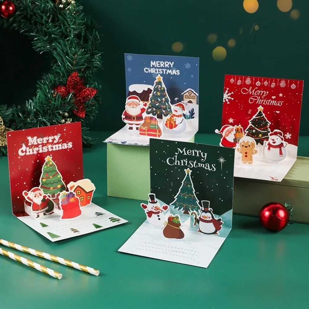 Santa Theme 3D Xmas Greeting Cards Blessing Message Folding Christmas Postcard Paper -up es Card Christmas Celebration H251210