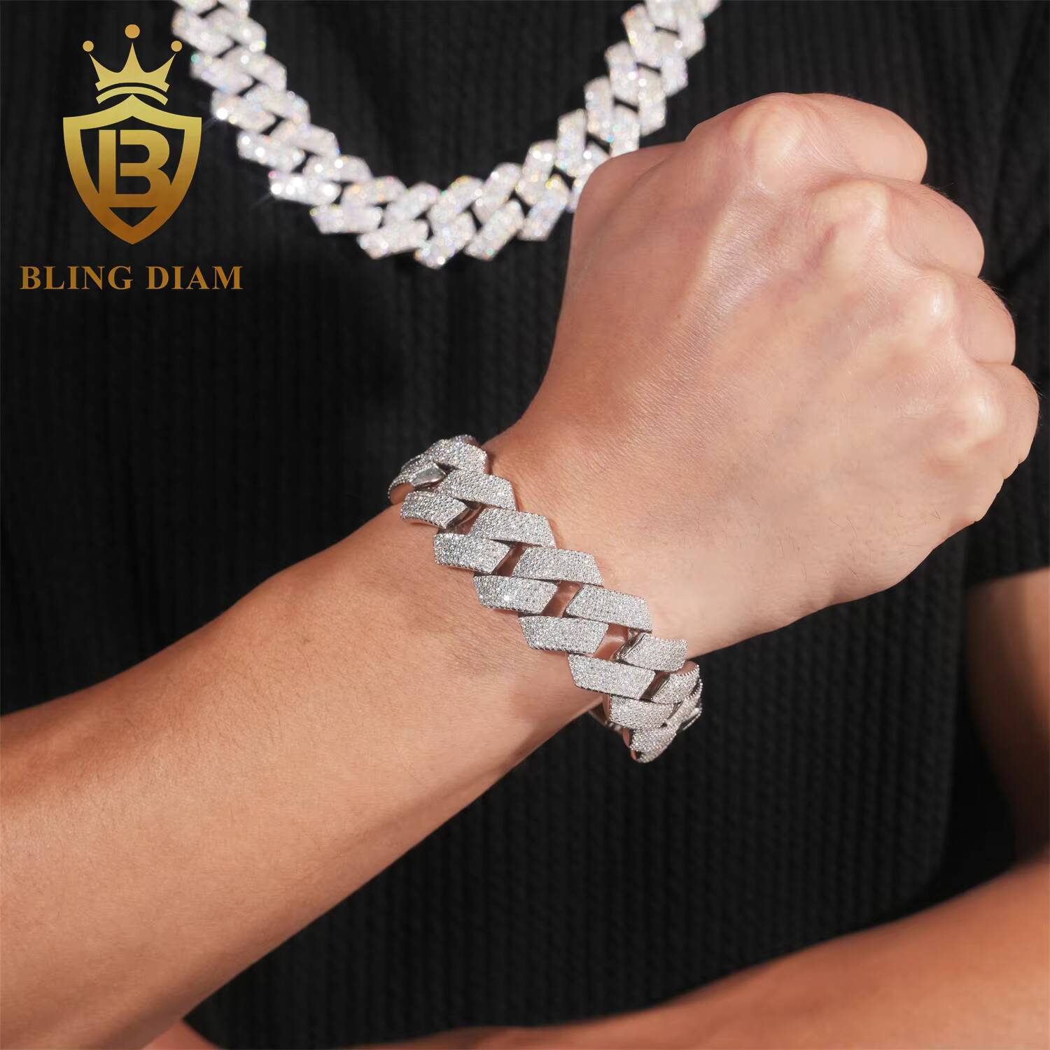 High Quality 20mm Hip Hop Jewelry Cuban Llink Chain 925 Silver Moissanite Diamond Cuban Link Bracelet Pass Diamond Tester