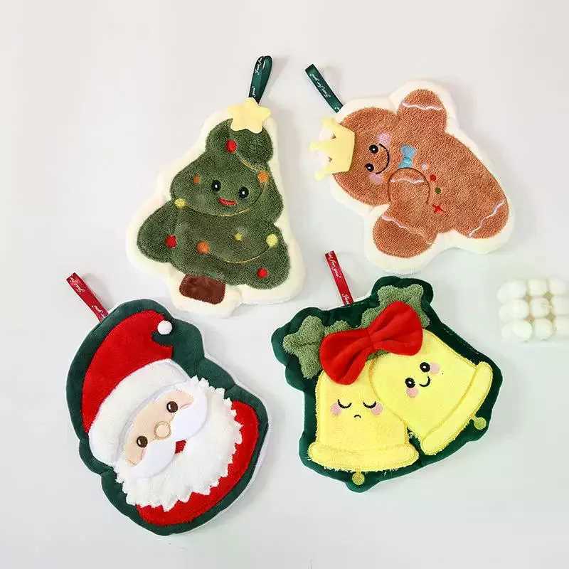 Coral Fleece Christmas Santa Claus Hand Towels Water Absorption Quick-drying Hand Towel Christmas Tree Bell Kitchen Bathroom C251210