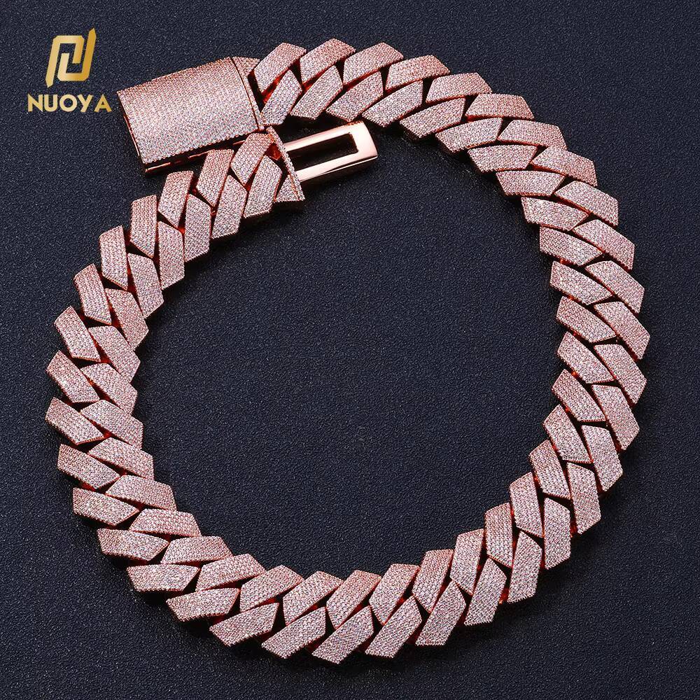 NUOYA Womens Hip Hop Necklace 26mm Iced Prong Cuban Link Chain Rose Gold Plated Brass 6 Row Diamond Cuban Chains