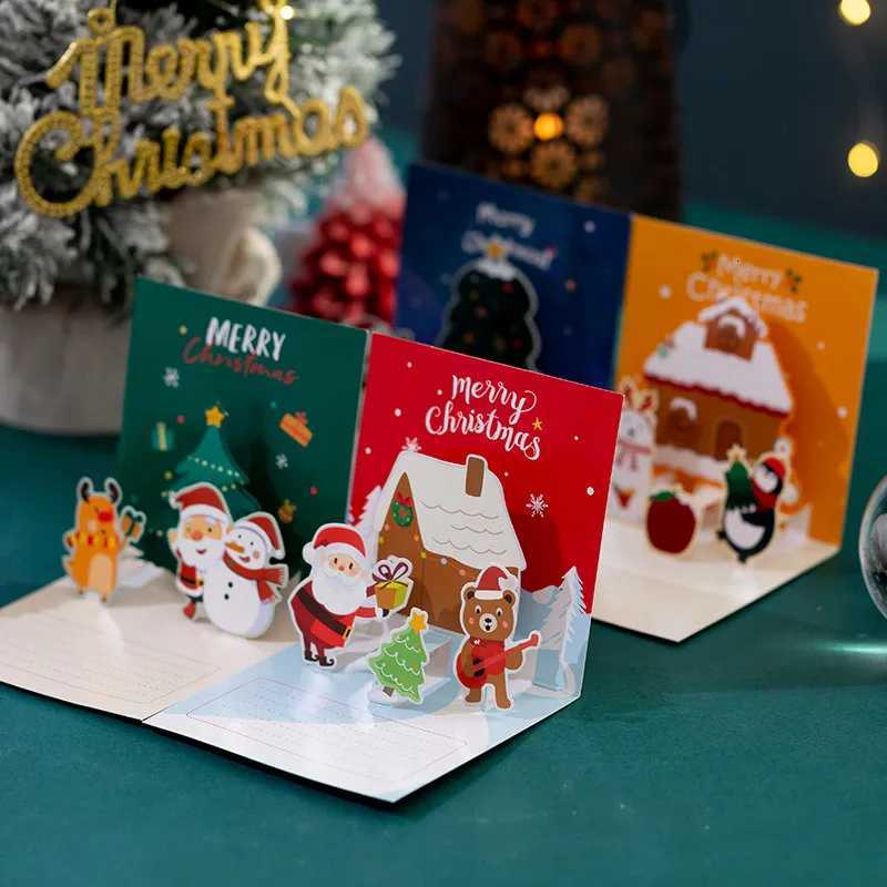 New Christmas Handwritten 3D Gift Card Thank You Card Christmas Cartoon Folding Small Card Paper Card Envelope Set H251210