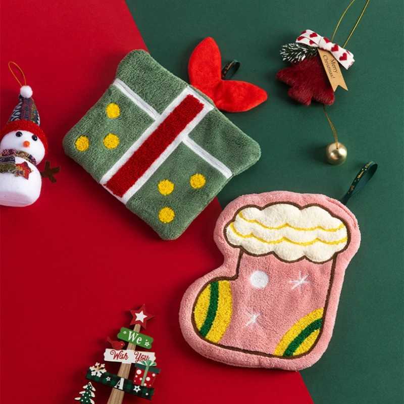 1pc Coral fleece hand towels Christmas series household hand towels can be hung in the kitchen and bathroom towels C251210