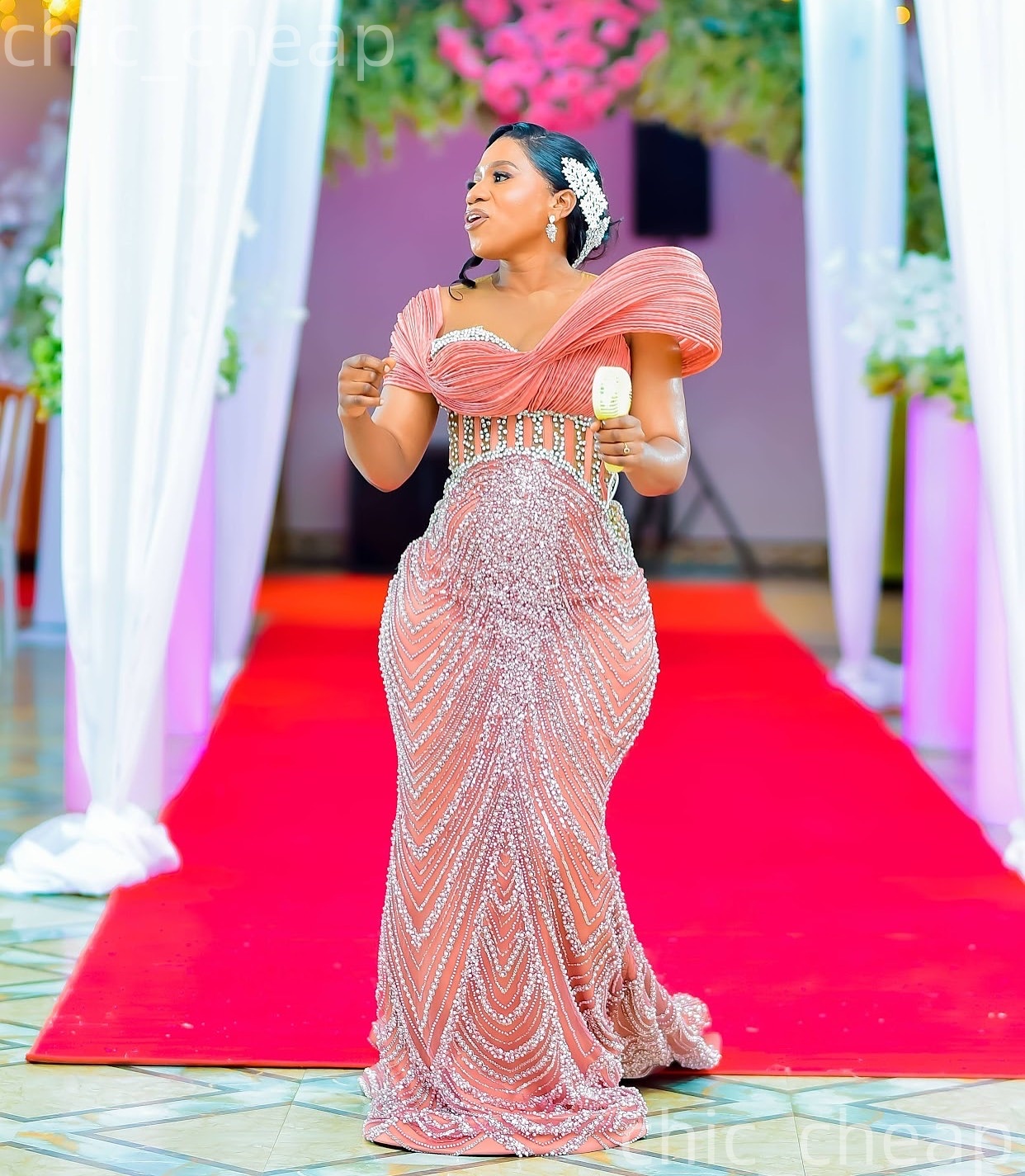 Aso Ebi Blush Pink Mermaid Prom Dresses 2026 Pearls Sheer Neck Sequined Evening Formal Party Second Birthday Engagement Gowns Plus Size Dress For Spec