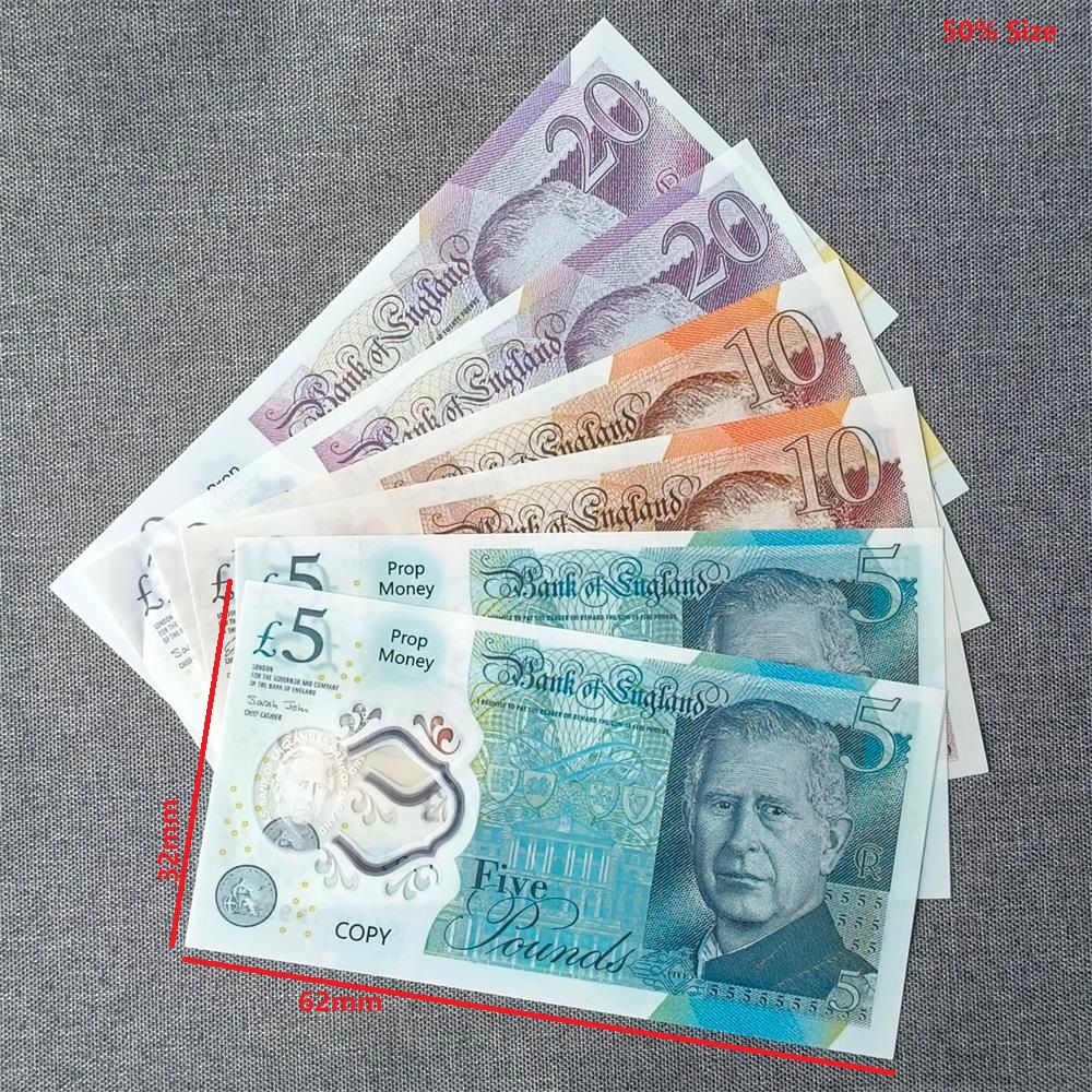 5A+ TOP Quality Polymer Prop Money UK Realistic Movie Plastic Fake money Notes GBP 10 Pound Queen Gbp-pound Matte Effect Not Shiny 70mm*37mm 50% Size